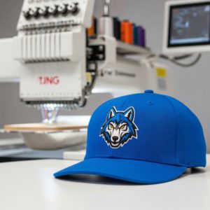 Синяя бейболка с волком